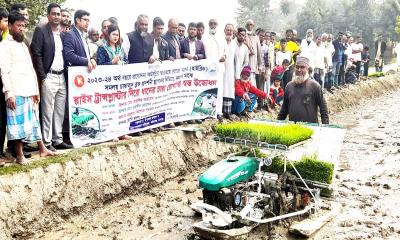 ফরিদগঞ্জে রাইস ট্রান্সপ্লান্টার মাধ্যমে ধানের চারা রোপণ উদ্বোধন