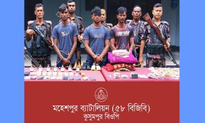 মহেশপুর সীমান্তে সাত কোটি টাকার এলএসডিসহ ৩ চোরাকারবারি আটক