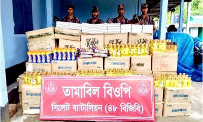 সিলেট সীমান্তে অর্ধকোটি টাকার চোরাচালানি পণ্য জব্দ