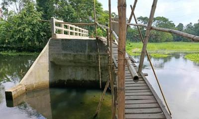 মই বেয়ে পার হতে হয় ২৭ লাখ টাকার সেতু