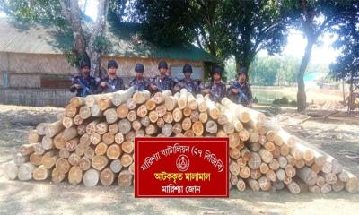 বাঘাইছড়িতে বিজিবির অভিযানে সাড়ে ৬ লক্ষাধিক টাকার অবৈধ কাঠ জব্দ