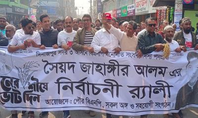 দিনাজপুর-৩ আসন বিজয়ের লক্ষ্যে পৌর বিএনপির উদ্যোগে নির্বাচনী মিছিল