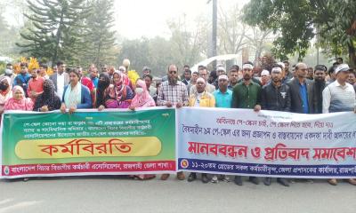 রাজশাহীতে নবম পে-স্কেল বাস্তবায়নের দাবিতে কর্মচারীদের প্রতিবাদ সমাবেশ