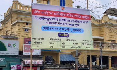 রাজশাহীতে আ.লীগের পরিত্যক্ত কার্যালয়ে ‘অর্পিত সম্পত্তি’র সাইনবোর্ড