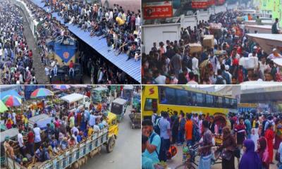 ঈদযাত্রায় বাস-ট্রেন-লঞ্চে ঘরমুখো মানুষের ঢল