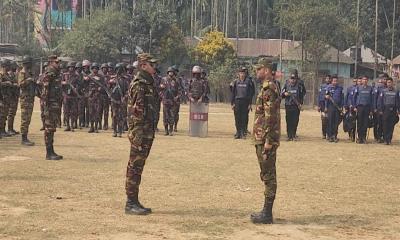 জাতীয় নির্বাচন ঘিরে বোদায় যৌথ বাহিনীর মহড়া
