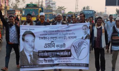 মধুপুরে মেম্বার কল্যাণ ফোরামের ধানের শীষের মিছিল