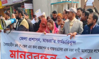বৈষম্যহীন ৯ম পে-স্কেল বাস্তবায়নের দাবিতে মাগুরায় মানববন্ধন