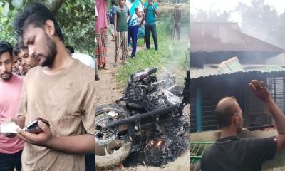 ভালুকায় মাদক ব্যবসার অভিযোগে মা-ছেলে আটক, পুড়িয়ে দেওয়া হলো বসতঘর