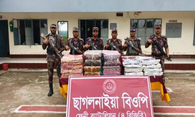 ফেনী সীমান্তে ৪১ লাখ টাকার ভারতীয় শাড়ি জব্দ